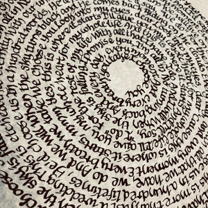 Hand writing spiral picture, song lyrics, wedding gift, birthday present