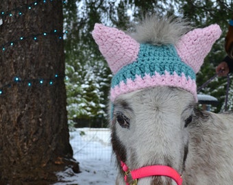 Mini Horse Ear Warmer TEAL/PINK- Winter, Horse hat, Crochet Hat, Crochet Ear Muffs, Ear Muffs, Horse Costume, Horses, Horse