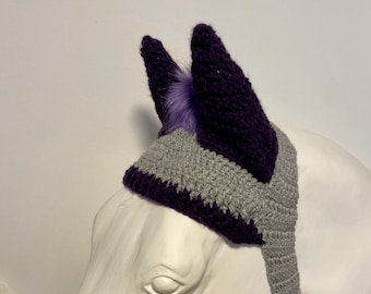 Horse Ear Warmer GREY/PURPLE Full- Winter, Horse hat, Crochet Hat, Crochet Ear Muffs, Ear Muffs, Horse Costume, Horses, Horse