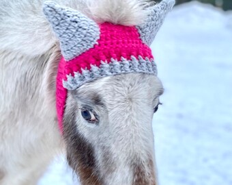 Mini Horse Ear Warmer PINK/GREY- Winter, Horse hat, Crochet Hat, Crochet Ear Muffs, Ear Muffs, Horse Costume, Horses, Horse