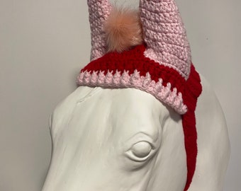 Horse Ear Warmer PINK Full - Valentine's day colours. Horse hat, Crochet Hat, Crochet Ear Muffs, Ear Muffs, Horse Costume, Horses, Horse