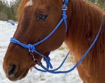 Muletape Rope Halter, Blue, Quick Release Clip, 7 Foot Reins/Lead rope, Muletape, Sunshine, Horse Bridle, Horse Halter, Horse Rope Halter