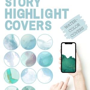 15 Blue Green Watercolor Instagram Story Highlight Covers, IG Stories, Instagram Highlights, Highlight Covers, Instagram Stories, Watercolor
