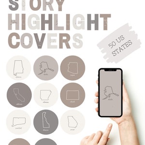 50 US States Minimalist Neutral Instagram Story Highlight Covers, IG Stories, Instagram Highlights, Neutral Highlight Covers, Travel Stories
