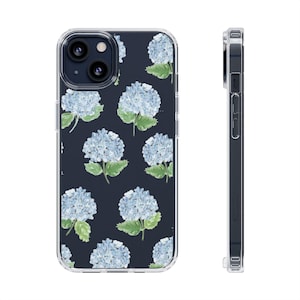 Phone Case, Blue Green Hydrangea Floral Design, Protective Cover, Transparent, iPhone Samsung Huawei, Gift Idea