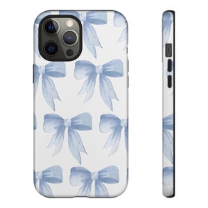 Blue Bow Phone Case | Blue + Green Preppy Girly Protective Durable Case for iPhone | Gifts for Her