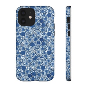 Blue Floral Phone Case | Blue + Green Preppy Girly Protective Durable Case for iPhone | Gifts for Her