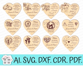 Wedding souvenir magnet | Heart-shaped engraved magnets | Thanks to the wedding guests. Wedding gift, wedding favors SVG