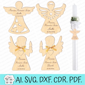 Thank you for First Holy Communion in the shape of an angel. Thank you svg laser. Communion souvenir svg laser cut, Thank you laser