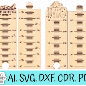 Baby-Größentabelle. Lasergeschnittene Dateien für Wachstumstabellen für Kinder. Hängendes Wachstumsdiagramm aus Holz zum Messen der Babyhöhe SVG