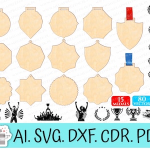 Conceptions de médailles découpées au laser, différentes formes de médailles. Trophée svg, Athlètes fichiers vectoriels svg, Medal templates svg sports bundle, glowforge svg