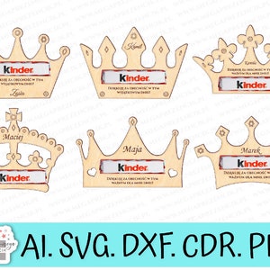Grazie agli ospiti del compleanno Corone in compensato. Grazie per i cioccolatini kinder. File tagliato al laser, grazie laser per i bambini