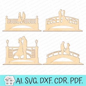 Coppia innamorata sul ponte taglio laser SVG. Ponte tagliato al laser BOX. Ponte dell'amore laser in formato SVG. Clipart ponte SVG Amanti clipart SVG File vettoriali