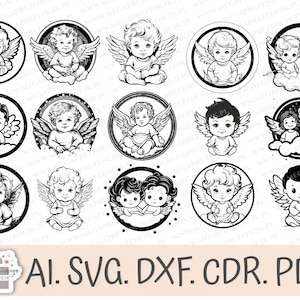 Angels vector art, Kids angels svg, Angel boy svg, Angel girl svg, Angel on a cloud svg, Baby angel laser
