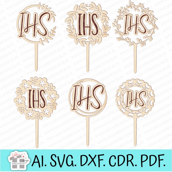 IHS cake topper svg laser. Topper for First Holy Communion IHS laser cut svg. First Holy Communion topper laser cut, First Holy Communion svg