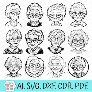 Oma und Opa es Day SVG. Set von Oma SVG lasergeschnittenen Vektorgrafiken. Oma Silhouette SVG. Grafik-Cartoon-Oma-Svg