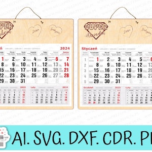 Personalisierter lasergeschnittener Kalender für den Großelterntag. Großer Hängekalender für Großeltern im SVG-Laserschnitt. Großeltern SVG lasergeschnitten