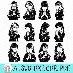 First Holy Communion clip art. Praying girl svg, SVG file, Vector, Holy Communion, Svg Bundle, Holy Communion child svg laser