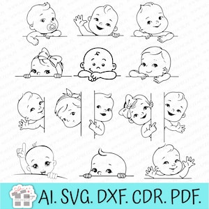 Bambino in formato SVG, neonato in formato SVG, clipart ritratto per bambini, bambino carino in formato SVG, viso del bambino in formato SVG, Sbirciare i bambini in formato SVG, bambini che sbirciano l'angolo in formato SVG