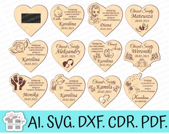 Heart magnet / thank you for guests / Holy Baptism svg / Gift for guests Baptism / Laser cut file SVG, glowforge file. SVG heart