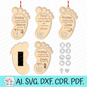 Merci baptême PIEDS en contreplaqué. Aimant de baptême merci en forme de pied découpé au laser Merci Magnet pied svg laser