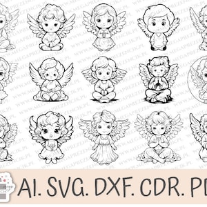 Angel vector graphics, Children angels svg, Angel boy svg, Angel girl svg, Angel on a cloud svg, Baby angel laser