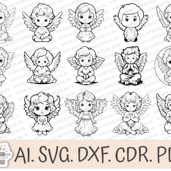 Angel vector graphics, Children angels svg, Angel boy svg, Angel girl svg, Angel on a cloud svg, Baby angel laser