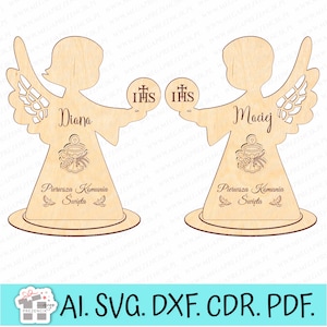 Grande Statuette d'Anges. Souvenir de communion Ange. Première communion laser, décoration de communion laser svg. Motifs découpés au laser avec des anges SVG