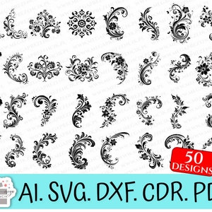 Vektorgrafiken Dekorative Ecken. Ornamente SVG, Ecken SVG, Ecken Bündel, Ecken SVG Set, Ecken lasergeschnitten,