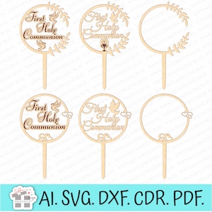 Gâteau topper svg découpé au laser. Première Sainte Communion topper IHS découpé au laser svg. Première Sainte Communion topper découpée au laser, Première Sainte Communion svg