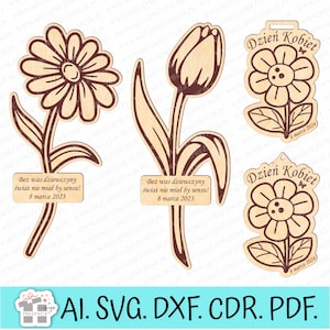 Fiori in compensato per la festa della donna. Regalo per la festa della donna. Regalo per le donne. Progettazione laser in formato SVG. Taglio laser. Medaglia fiore per la festa della donna