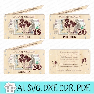 Money envelope, laser cut birthday souvenir. Birthday money box Laser cut file SVG CDR. Wooden envelope for a birthday