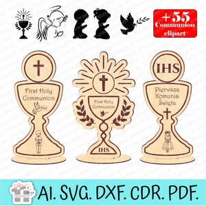 A set of goblets for the First Holy Communion, laser cut. Set of vector cliparts for First Holy Communion. Chalice statuette svg laser