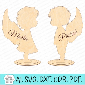 Grande Statuette d'Anges. Souvenir de communion Ange. Première communion laser, décoration de communion laser svg. Motifs découpés au laser avec des anges SVG