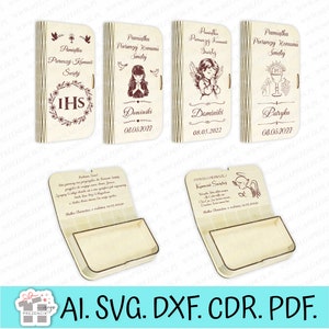 Spardose, Andenken an die Erstkommunion, lasergeschnitten. Kommunionsgeschenk, Laserschnittdatei SVG CDR. Holzkiste Laserschnitt SVG