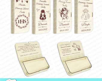 Hucha, Souvenir de Primera Comunión, cortada a láser. Regalo de comunión Archivo cortado con láser SVG CDR. Caja de madera cortada con láser svg