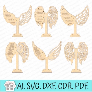 Engelsflügel als Statuette. Engelsflügel Laser geschnittene Datei SVG CDR PDF DXF. Gebet auf Flügeln. Religion SVG Laser geschnitten, Statuette SVG