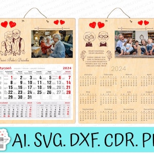 Kalender voor Grootouderdag met ruimte voor een foto. Grote hangende kalender voor grootouders SVG lasergesneden. Grootouders SVG lasergesneden