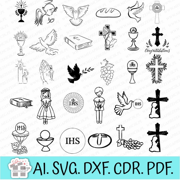 Erstkommunion-Clipart. Kommunion Clipart, Kreuz SVG, Datei SVG, Vektor, Cut File Clip, Heilige Kommunion, SVG Bundle, Heilige Kommunion, SVG