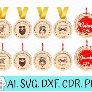 Medallas para abuelos. Colgante de madera contrachapada para abuela y abuelo. Corte láser svg del Día de la abuela y el abuelo. Regalo de cumpleaños Medalla personalizada