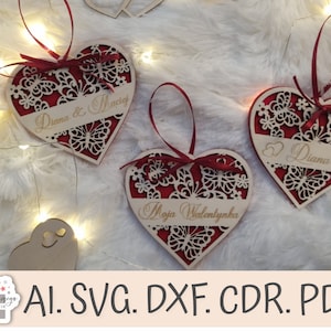 Corazón de San Valentín con fieltro rojo. Archivo de corte láser SVG CDR planes vectoriales, archivo glowforge, plantilla de corte láser, svg láser, proyectos láser