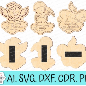 Aimant d’ange / merci aux invités / Saint Baptême svg / Cadeau de la Sainte Communion / Fichier découpé au laser SVG, fichier glowforge. Anges SVG