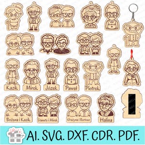 Porte-clés et aimants pour grand-mère et grand-père. Fête des grands-parents SVG découpé au laser. Fête des grands-mères svg, Fête des grands-pères svg, Porte-clés avec nom laser svg