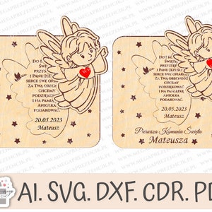 Merci pour les parrains ANGEL en contreplaqué. Cadeau de la Sainte Communion. Fichier découpé au laser Plans vectoriels SVG CDR, fichier glowforge.