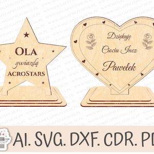 Uma estatueta em forma de coração e estrela. Obrigado aos professores. Obrigado SVG. Obrigado à mamãe svg. Presente para estudante svg