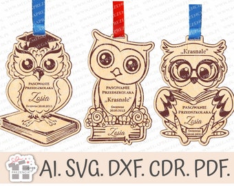 Wise Owl personalized medal. Fitting for a student, fitting for a preschooler. End of the school year, kindergarten. Cut file, SVG