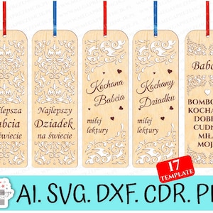 Marcadores para la abuela y el abuelo. Patrones de marcadores. Regalo de cumpleaños. Día abuela y abuelo. Marcadores calados SVG corte láser