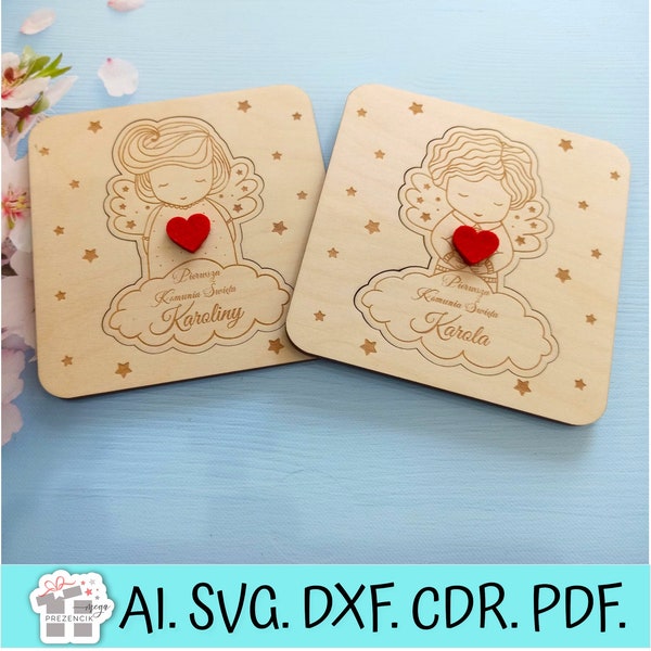 Merci aux parrains ANGE en contreplaqué. Un cadeau pour la Sainte Communion. Fichier découpé au laser plans vectoriels SVG CDR, fichier glowforge.