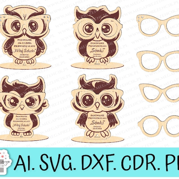 Owl with glasses statuette. A gift for a student and a preschooler. Fitting in as a first-grader. Funny owl svg. SVG