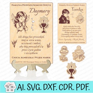 Kommunion-Souvenir. Souvenir für die Erstkommunion SVG-Laser. Ein Andenken an die Erstkommunion für ein Mädchen und einen Jungen. SVG CDR DXF